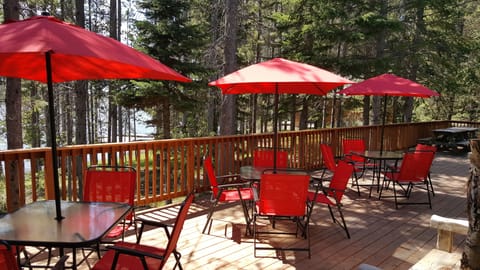 Rustic cabin has large wrap-around deck