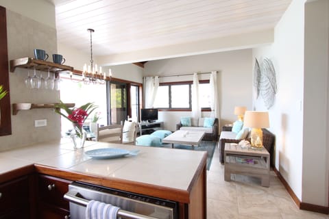 The bright and airy great room from the kitchen