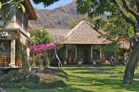 Terrace overlooking the garden, pool and sea