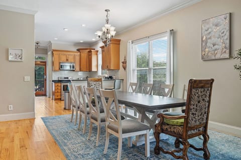 Dining room with a table that seats ten
