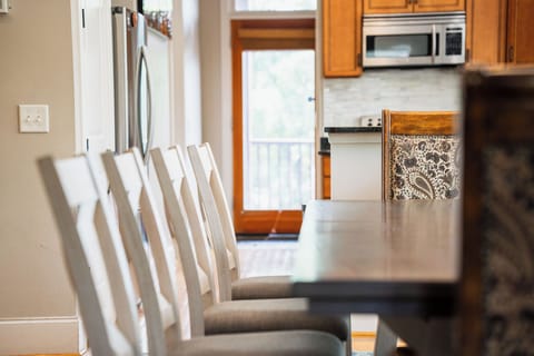 Dining room with a table that seats ten