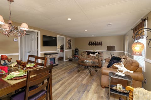 Partial view of dining area and overview of living room