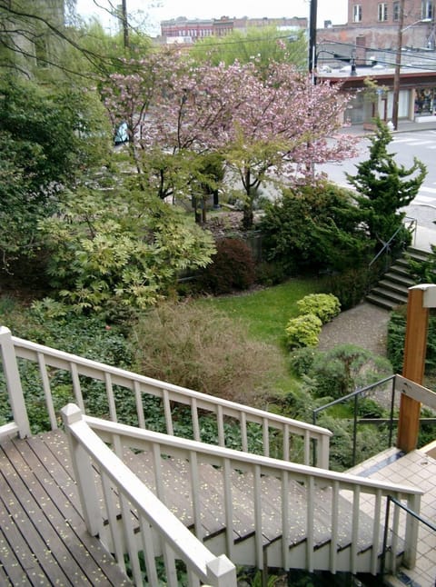 View going down the stairs from the penthouse to downtown.