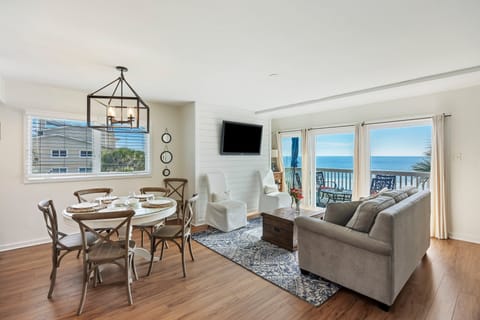 Coastal design living room with lots of space.