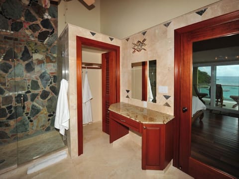 Second Level Penthouse Bath With Step In Rainfall Shower, Hand Crafted Stonework