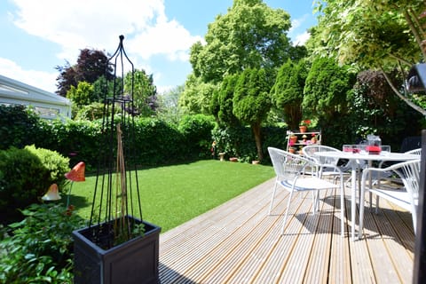 Outside:  Raised, decked area