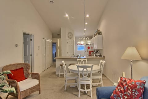 view of the dining room and kitchen from the living room