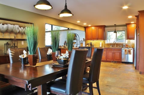 The dining room/Kitchen is fully equipped and the table seats 8-10.  