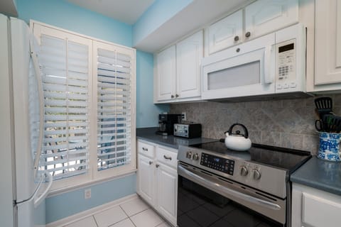 The kitchen window looks on to the front deck.