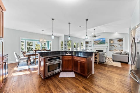 The open kitchen allows all to be included in the activities