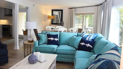 Bright shades of blue remind you that you are at the beach.