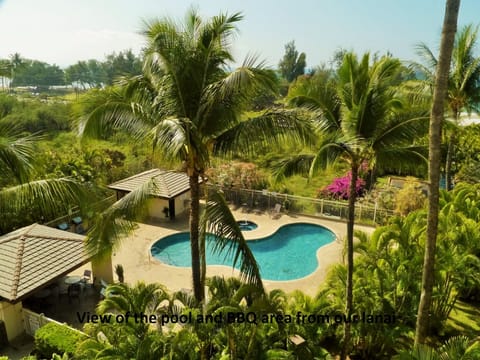 View of pool and BBQ area from our lanai.