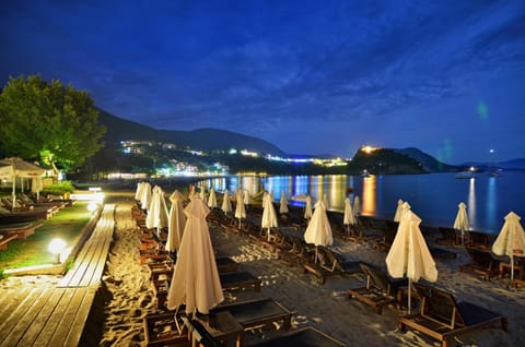 Beach nearby, sun loungers, beach umbrellas