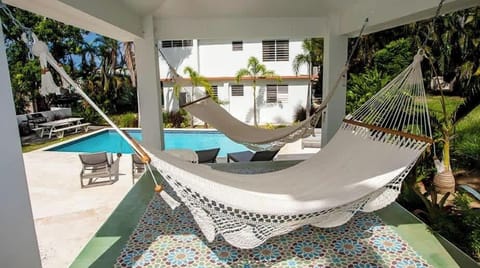 2 oversized hammocks under the gazebo