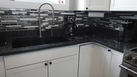 Double deep sink with garbage disposal.