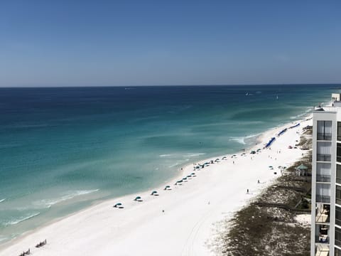 Beautiful white sand, turquoise water, picture  from balcony of gulf front condo