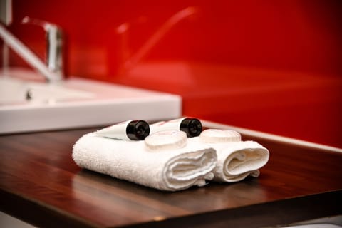 Shower, free toiletries, hair dryer, towels