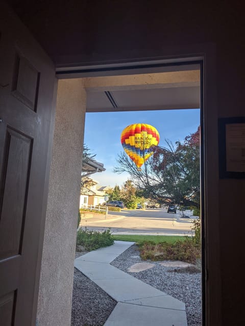 View out the front door of the home during Balloon Fiesta
