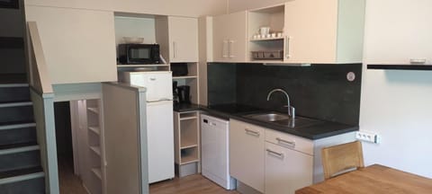 Fridge, microwave, coffee/tea maker, electric kettle