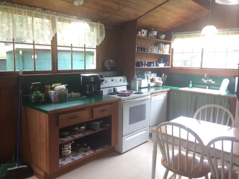 Fully equipped kitchen for preparing home cooked meals.