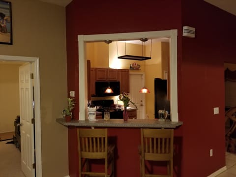 Bar, view from living room into kitchen