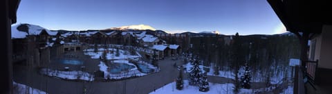 Panoramic view from balcony--huge heated pool/jacuzzi overlooking Peak 9!