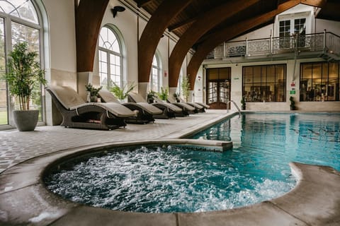 Indoor pool, open 7 AM to 9 PM, sun loungers