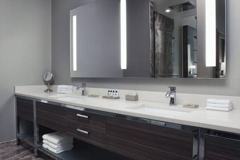 Rainfall showerhead, designer toiletries, hair dryer, towels