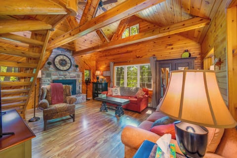 The living room has a gas fireplace, perfect for cold evenings!