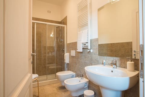 Shower, free toiletries, hair dryer, bidet