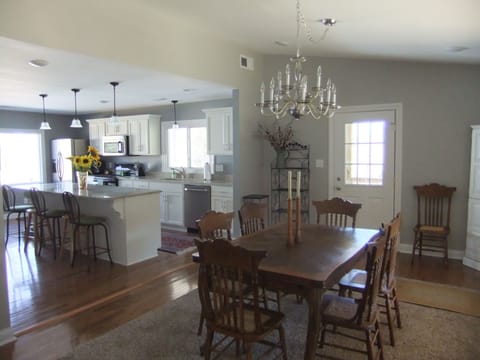 Dinning room table extends out to seat 10