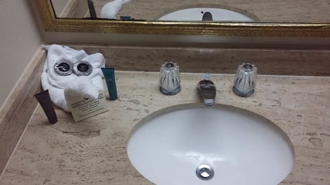 Combined shower/tub, deep soaking tub, hair dryer, bathrobes