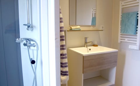 Shower, free toiletries, towels