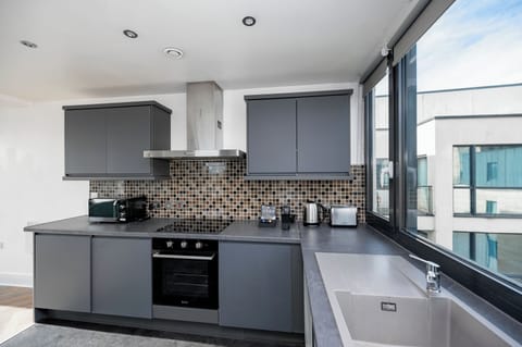 Panoramic Penthouse | Private kitchen | Fridge, microwave, stovetop, dishwasher