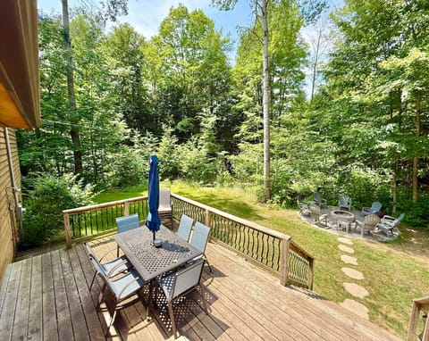 Have a relaxing dinner on the large deck.  Seating for up to 12 & Weber Grill.