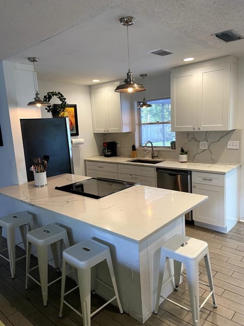New kitchen( stone counters and stainless appliances- new shaker cabinets)