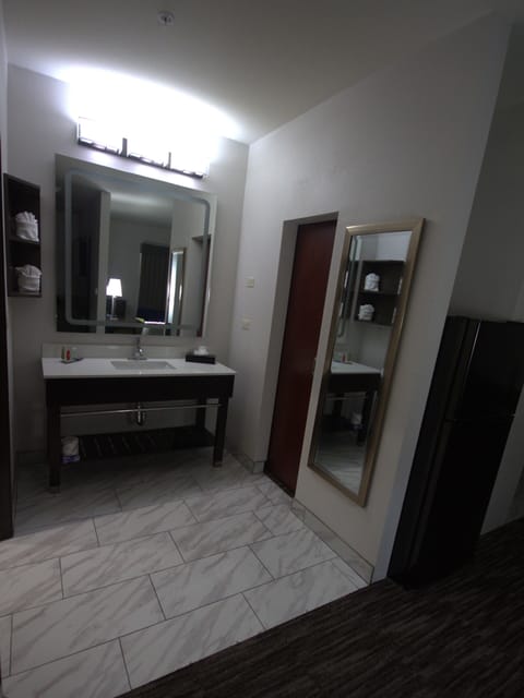 Room, 1 King Bed with Sofa bed | Bathroom | Free toiletries, hair dryer, towels