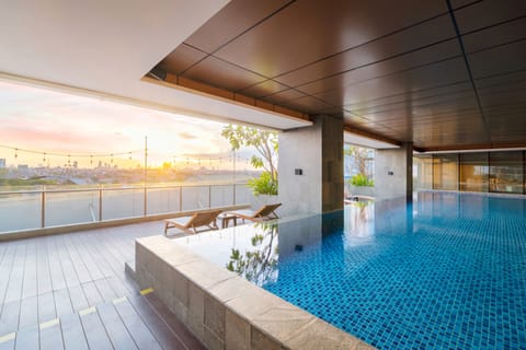 Indoor pool, open 6 AM to 9 PM, sun loungers