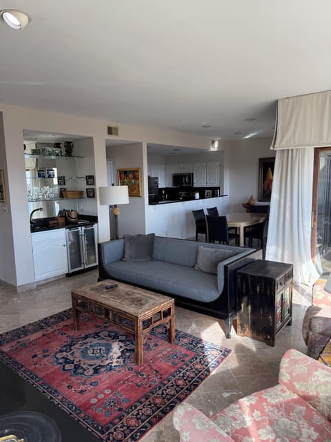Living room with view of the ski slopes and blue ridge mountains