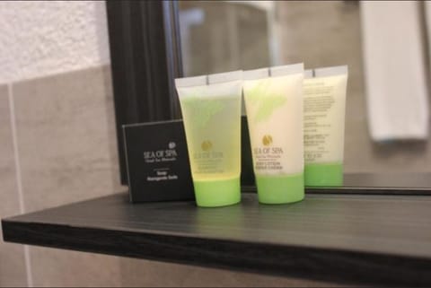 Shower, free toiletries, hair dryer, bathrobes