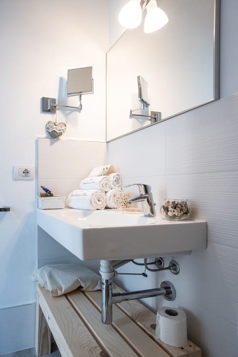 Shower, rainfall showerhead, hair dryer, bathrobes