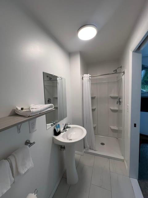 Cozy King | Bathroom | Free toiletries, hair dryer, towels