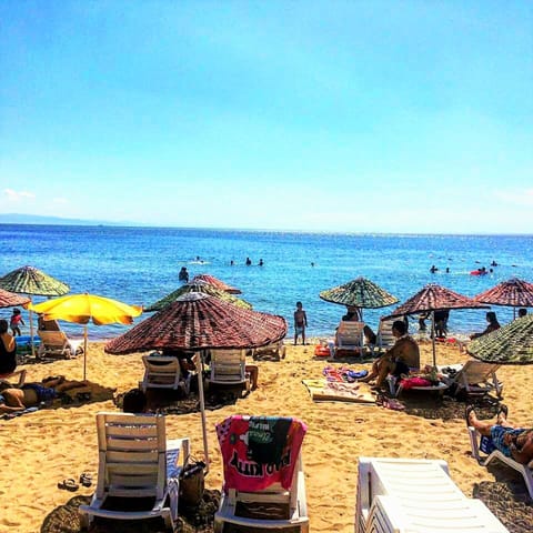 Private beach, sun loungers, beach umbrellas