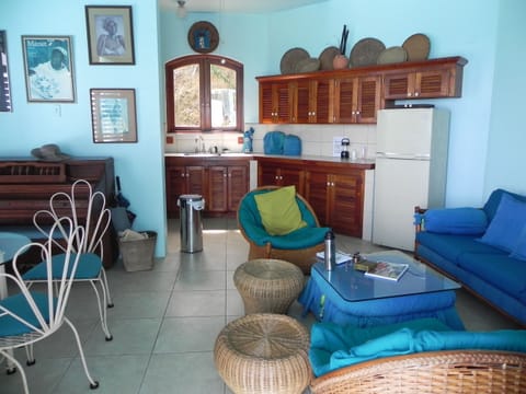 Living room, kitchen and dining area