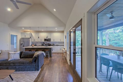 View of the main level living room toward the kitchen.