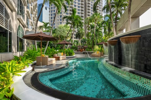 Outdoor pool, open 6:00 AM to 7:00 PM, pool umbrellas, sun loungers
