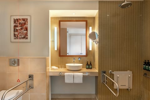 Combined shower/tub, free toiletries, hair dryer, bathrobes