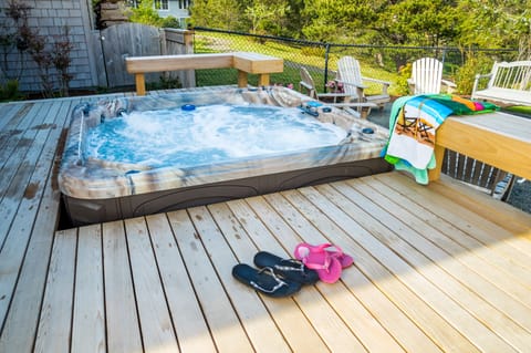 It's hot tub time!! Fenced yard with hot tub, large deck & fire pit!!