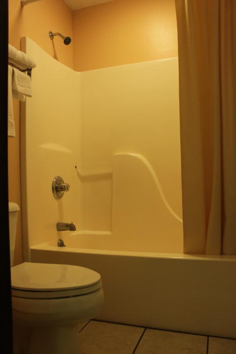Combined shower/tub, hair dryer, towels