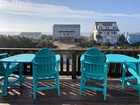 COMFORTABLE ADIRONDACK CHAIRS IN TOP DECK FOR 8 PEOPLE.